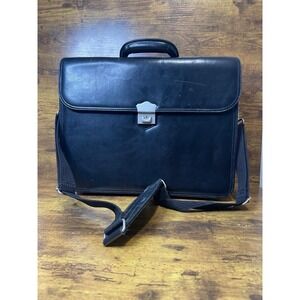 Vintage Black Leather Briefcase Hard Case Combination Lock Shoulder Strap